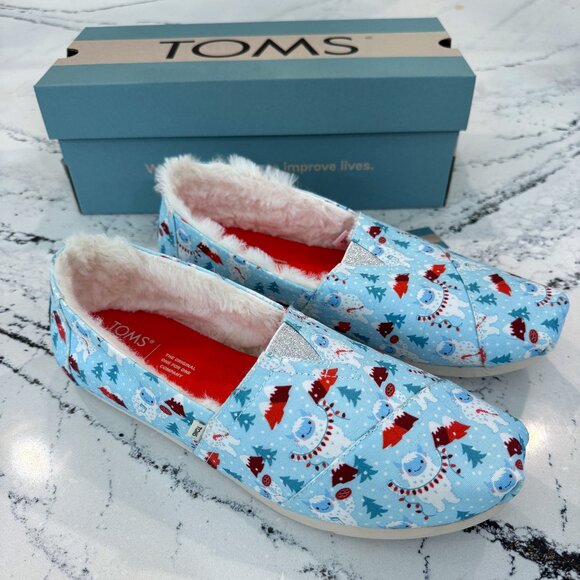 TOMS Alpargata Clearwater Blue Snow Yeti Print Slip Ons Size 10 - Picture 2 of 6